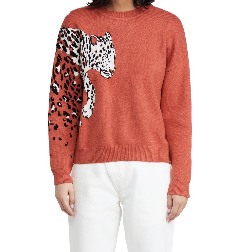 Minkpink Intarsia Leopard Pullover Crewneck Sweater Size Small